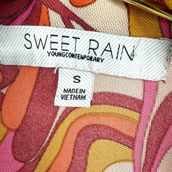 Sweet Rain Micro Mesh 90s does 70s Groovy Print Baby Tee Shirt Top S Y2K Vintage - Picture 5 of 7